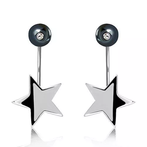 Sistrakno Schmuck sistrakno Sterling Silber 925 Star Hälfte Hoop Post Rückseite mit Synthetik schwarz 6 mm Kugel Perle Ohrstecker