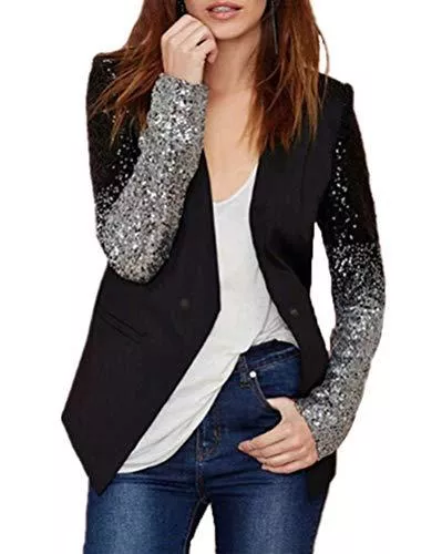 Onsoyours Blazer Onsoyours Blazer Damen Glänzend Pailletten Jacke Cardigan Langarm Pullover Vintage Classic Unikat Tops Oberteile Eleganter Glitzer Party Punk Outfits Clubwear
