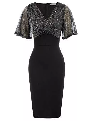 Belle Poque Cocktail Belle Poque Damen Elegant Bleistiftkleid Vintage Retro Kurzarm Rockabilly Kleid Etuikleid BP21S21