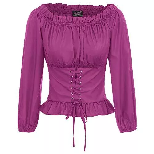 SCARLET DARKNESS Langarmblusen SCARLET DARKNESS Damen Oberteile Renaissance Off Shoulder Langarm Bluse Vintage Tops Shirt