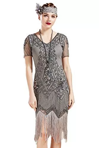 BABEYOND Cocktail BABEYOND 1920er Art Deco Fransen Pailletten Kleid 20er Jahre Flapper Gatsby Kostüm Kleid