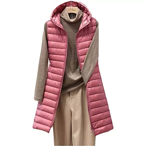 SHOUJIQQ Westen SHOUJIQQ Damen Kapuzen Daunenweste Mantel - Winter Leichte Lange Schlanke Weste Jacke, Übergroße Ärmellose Tragbare Steppweste Für Damen Winddichte Packbare Oberteile
