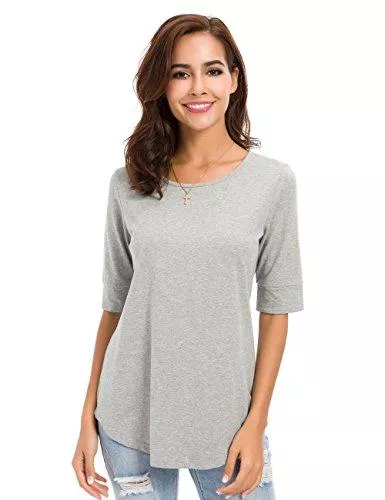 LUSMAY Shirts & Tops LUSMAY Damen-Tunika, Rundhalsausschnitt, lockere Passform, Baumwolle, Freizeit-Tops