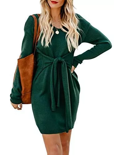 Itsmode Freizeit Itsmode Damen Pullover Kleid Elegant Strickkleid Casual Langarm Winterkleid Einfarbig Rollkragen Jumper Minikleid Elegante Warme Wickelkleid