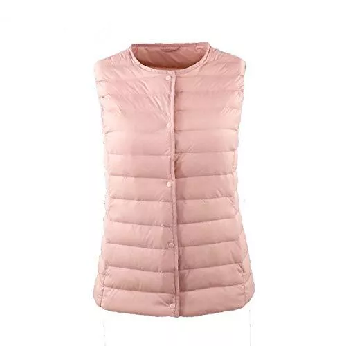 KOOBK Westen Damen Daunenweste Weste Westen Knopf Mit Taschen Frauen Warm Ultraleichte Daunen Gilet Tragbare Ärmellose O-Ausschnitt Für Chiristmas Mutter Damen Geschenk