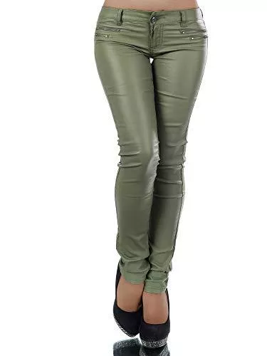 Damen Jeans Hosen Damen Jeans Hose Hüfthose Damenjeans Hüftjeans Röhrenjeans Leder-Optik L521