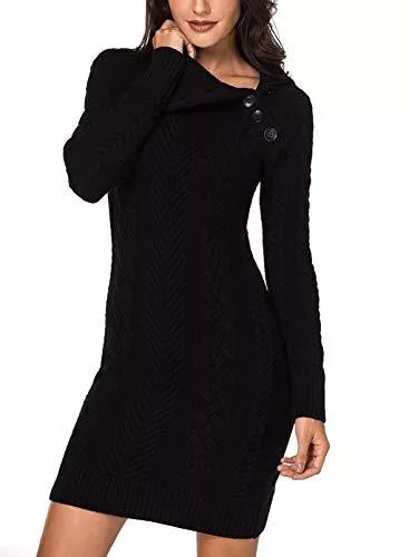 Itsmode Freizeit Itsmode Damen Pullover Kleid Elegant Strickkleid Casual Langarm Winterkleid Einfarbig Rollkragen Jumper Minikleid Elegante Warme Wickelkleid