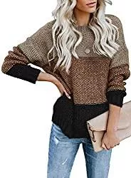 FIYOTE Pullover & Strickmode FIYOTE Pullover Damen Strickpullover Farbblock Pullis Casual Winter Sweater Sweatshirt Winter Bluse Streifenpullover S-XXL