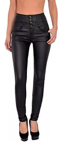 ESRA Hosen ESRA Damen Lederhose Kunstlederhose Damen Hose in Leder Optik bis Übergrösse J295