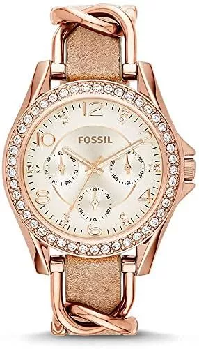 FOSSIL Uhren Fossil Damen Analog Quarz Uhr mit Leder Edelstahl Armband ES3466