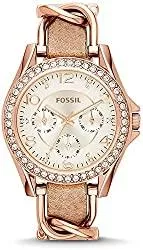 FOSSIL Uhren Fossil Damen Analog Quarz Uhr mit Leder Edelstahl Armband ES3466