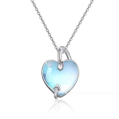 OHAYOO Schmuck Mondstein Kette Silber 925 Blau Mondstein Pfeil Anhänger Halskette Herz Kette Damen Regenbogen Mondstein Schmuck Herz Geschenke für Damen Mädchen Freunde