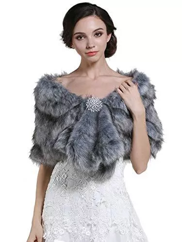 Zoestar Schals & Tücher Zoestar Damen Kunstpelz Schal 1920er Hochzeit Pelz Stoles und Wraps Verkleidung Pelz Shrug für Hochzeiten