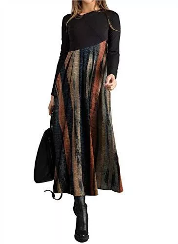 LKNBLIL Freizeit LKNBLIL Damen Herbst Winter Freizeit Langarm Maxi Bohemian Print Kleid