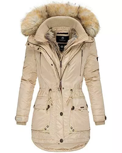 MARIKOO Jacken MARIKOO Damen Winter Jacke Parka Mantel Kunst-Pelz Kragen Kapuze Warm NEU GRK103