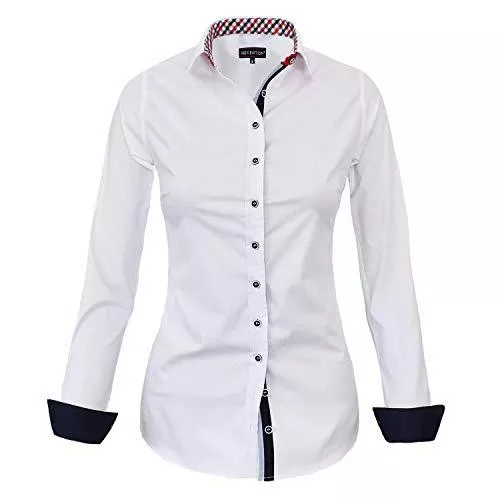 HEVENTON Blusen & Tuniken HEVENTON Bluse Damen Langarm in Weiß Hemdbluse - Größe 36 bis 50 - elegant und hochwertig 1178