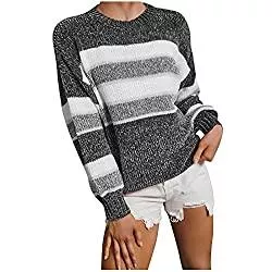 MEITING Pullover & Strickmode MEITING Damen Strickpullover Langarm Warm Winter Personality Striped Sweater Elegant Herbst Pullover Casual Lose Pulli Oberteile Rundhals Sweatshirt Large Size