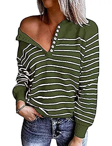 MAYFASEY Pullover & Strickmode MAYFASEY Damen Langarm V-Ausschnitt Knopf Strick Herbst Pullover Pullover Lässige Jumper Oberteile