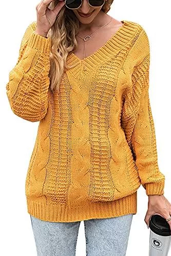 Cocopa Pullover & Strickmode Cocopa Damen Pullover mit V-Ausschnitt, Oversize Langarm Strickpullover, Einfarbig Sweatshirt Strickpulli Pullis für Winter und Herbst