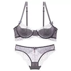 WENJUN Unterwäsche & Dessous Damen-Dessous, 2-teilig, sexy Spitze, dünner, weicher Stahlring, Bralette und Höschen, Set (Farbe: Grau, Größe: 36B)