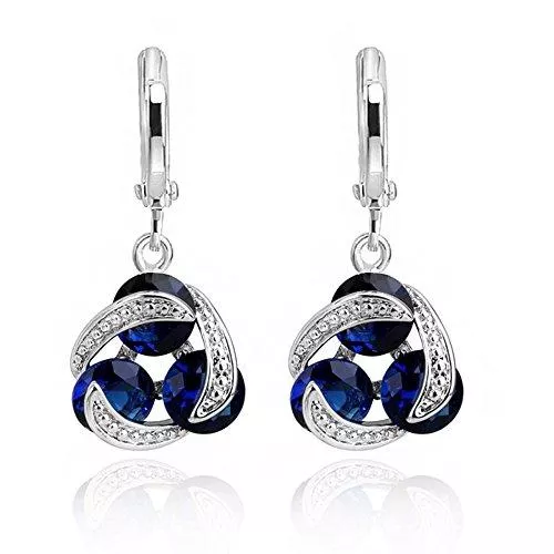 Crystalline Azuria Schmuck Crystalline Azuria Ohrhänger Ohrringe mit Rund Blauer simulierter Saphir Zirkonia Kristalle 18 kt Weiß Vergoldet für Damen