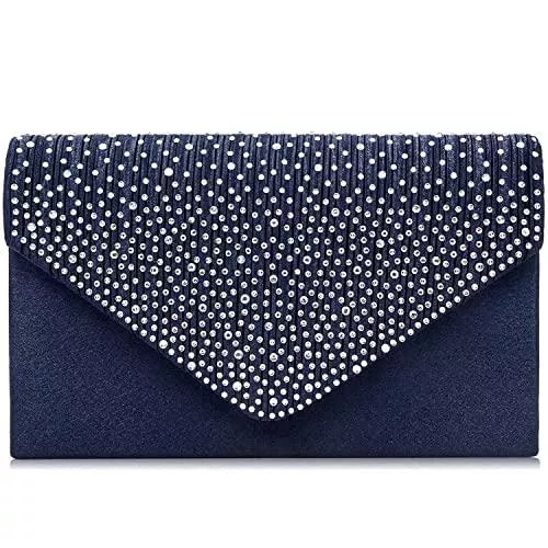 Milisente Taschen & Rucksäcke Milisente Damen Abendtasche Glitter Clutch Hochzeit Schultertasche Elegante Handtasche Abendtasche marineblau (Blau/blaue clutch)