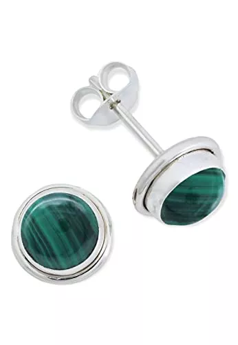 mantraroma Schmuck Ohrstecker Ohrringe Silber 925 Sterlingsilber Malachit grün Stein (Nr: MOS 48-10)