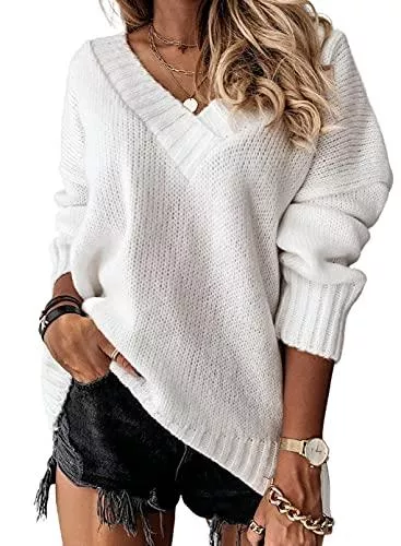 BLENCOT Pullover & Strickmode BLENCOT Damen Pullover Einfarbig Strickpullover Casual Sweatshirts Langarm Tunika Winter Sweater Sexy V-Ausschnitt Sweatshirt Lose Top Warm Strickwaren S-XXL