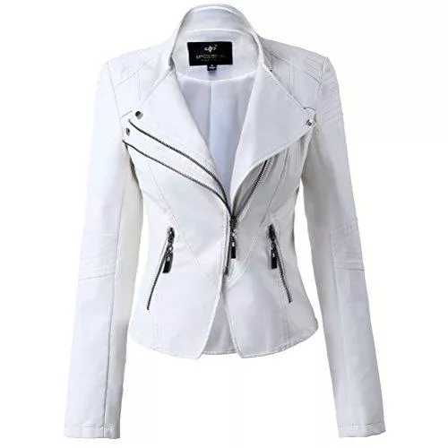 LingLuoFang Jacken & Westen LingLuoFang Damen Kunstleder Stehkragen Moto Biker Kurze Jacke, bolerojäckchen