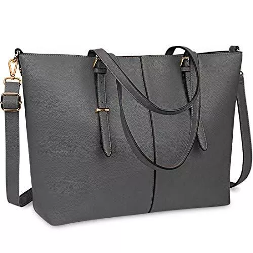 NUBILY Taschen & Rucksäcke NUBILY Laptop Damen Handtasche 15,6 Zoll Shopper Handtasche Grau Elegant Leder Taschen Große Leichte Elegant Stilvolle Frauen Handtasche für Business/Schule/Einkauf