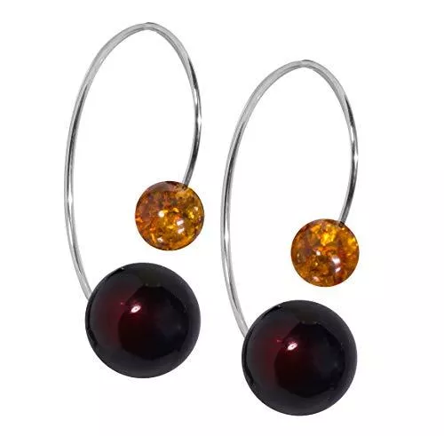 ANDANTE Schmuck ANDANTE Premium Collection - Echter OSTSEE Bernstein Ohrringe in 925 Sterling Silber - Große Halb Creolen - Beidseitig - Zertifiziert - Gold des MEERES - Farbe Cognac und Kirsche