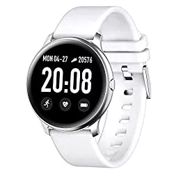 WSY Uhren Stilvolle Männer Frauen Smart Watch Runder Bildschirm Smartwatch Für Mädchen Herzfrequenzmonitor Kompatibel Für Android Und IOS Weibliches Geschenk (Color : White)