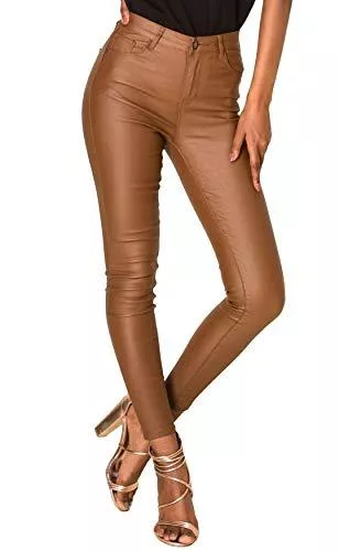 EGOMAXX Hosen EGOMAXX Damen Hose Leder Optik Skinny High Waist Biker Kunstleder