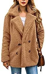 ECOWISH Jacken ECOWISH Damen Casual Mantel Faux Für Revers Lange Ärmel Outwear Vordere Leistentaschen Zweireihig Coat