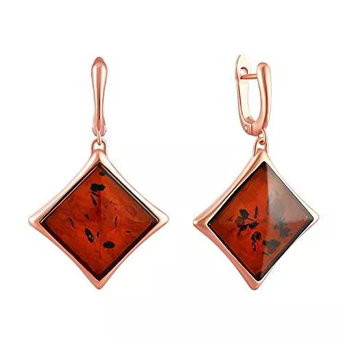 MIRKADA Jewelry Schmuck Mirkada Damen Ohrstecker Ohrringe Silber Ohrhänger vergoldet mit Bernstein, cognac
