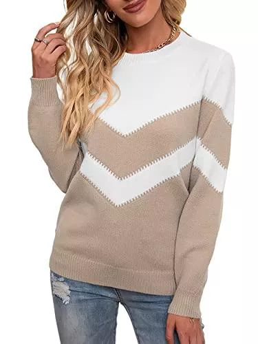 Sudetoil Pullover & Strickmode Sudetoil Damen Pullover Elegant Winter Rundhals Strickpullover Langarm Casual Oversize Pullover Farbblock Patchwork Sweaters Tops