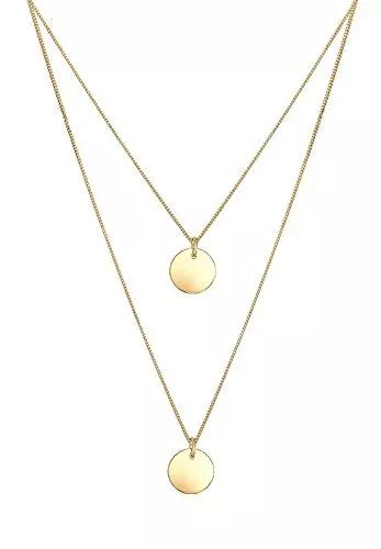 Elli Schmuck Elli Halskette Damen Layer Kreis Anhänger Geo Bi-Color in 925 Sterling Silber Vergoldet