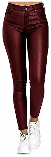SKYWPOJU Hosen SKYWPOJU Damen Sporthosen Damen Skinny Fit-Hose mit Ledereffekt, Hochwertige Damenhosen, Glatte Damen Hose, Frauen Kunstlederhose, PU Lederhose Jean