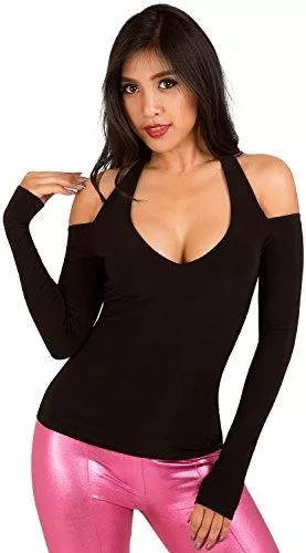 clubwearguru Langarmshirts clubwearguru® Damen Schulterfreies Langärmeliges Neckholder Clubwear Top