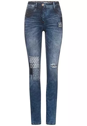 Cecil Jeans Cecil Damen Denim im Patch-Look Schmale Passform, Hoch Geschnitten, Schmale Beinform, Flicken-Look, Jeans Style Toronto