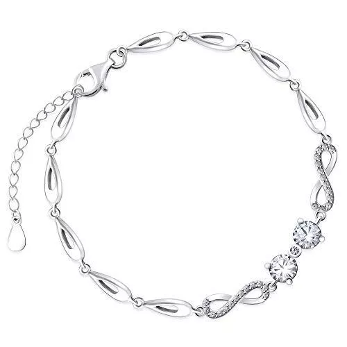 Murrano Schmuck Murrano Glamour Infinity Damen Armband 925 Silber + Unendlichkeit mit Kristallen - personalisierte Geschenkbox mit Gravur - Geschenk für Frauen - Länge: 16-20 cm