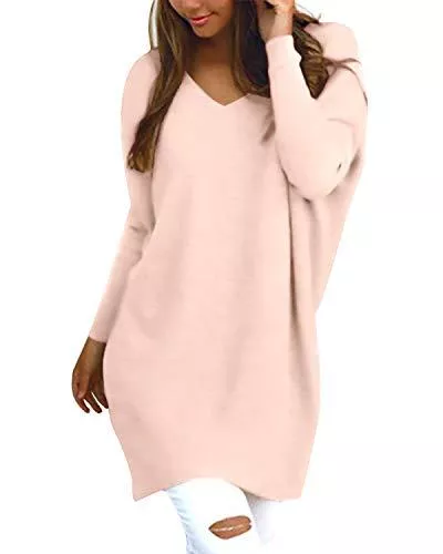 Style Dome Pullover & Strickmode Style Dome Pullover Damen Casual Langarmshirt Tunika V-Ausschnitt Loose Langarm Oberteile Longshirt