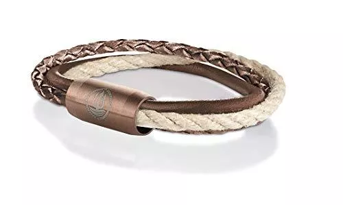 Q-Sportz Schmuck Maritimes Seemannsgarn Leder &amp; Segeltau Armband Trinidad braun, hanf-farben, dreireihig, 8mm