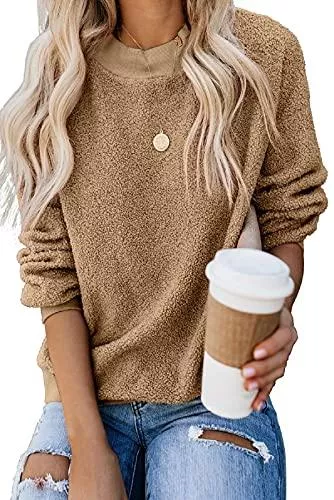 FANGJIN Pullover & Strickmode FANGJIN Damen Sweatshirts Langarm Rundhals Fleece Pullover Winter Oberteile Tops