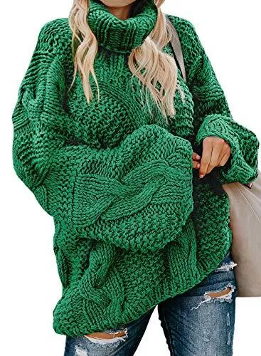 Modasua Pullover & Strickmode Modasua Damen Strickpullover Oversize Pullover Grobstrickpullover Sweatshirt Langarmshirt Rollkragen Casual Winter Kleid Übergroß Top