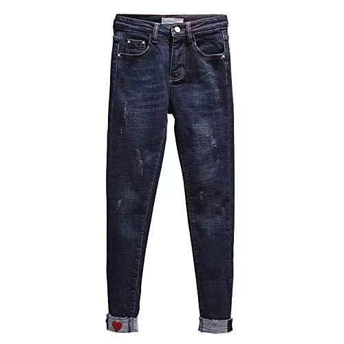 ileibmaoz Jeans ileibmaoz Jeans Pantalon Frauen Rote Herzförmige Dünne Bleistiftjeans Mit Hohem Taillensaum Dunkelblaue Jeanshose