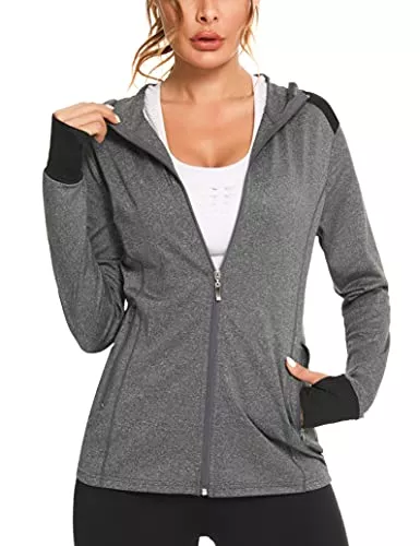 Fipput Jacken & Westen Fipput Sportjacke Damen Kapuzenjacke Slim Fit Laufjacke Langarm Atmungsaktive mit Reißverschluss und Daumenloch voll Für Yoga Fitness