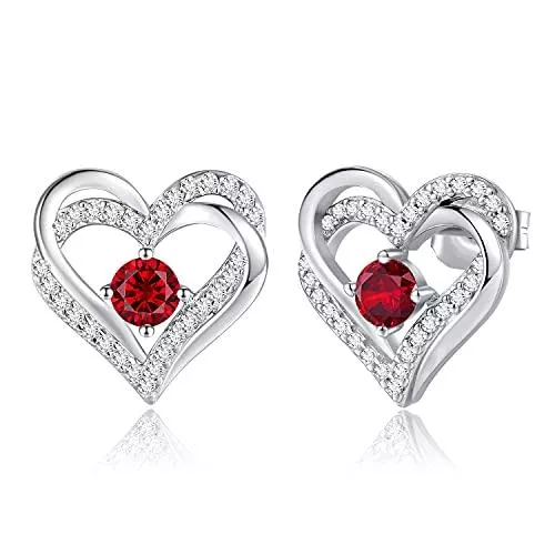 CDE Schmuck CDE Ohrringe für Damen 925 Sterling Silber Rosegold Forever Love Herz Geburtsstein Frauen Ohrstecker mit 5A Zirkonia Schmuck Geschenk für Sie Geburtstags Weihnachten Valentinstag Muttertag