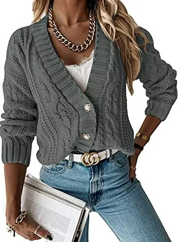 BLENCOT Pullover & Strickmode BLENCOT Strickjacke V Ausschnitt Damen Pullover mit Knöpfen Cardigan Winter Herbst Pullover Mantel Offener Strick Langarm Baumwolle Elegant S-XXL