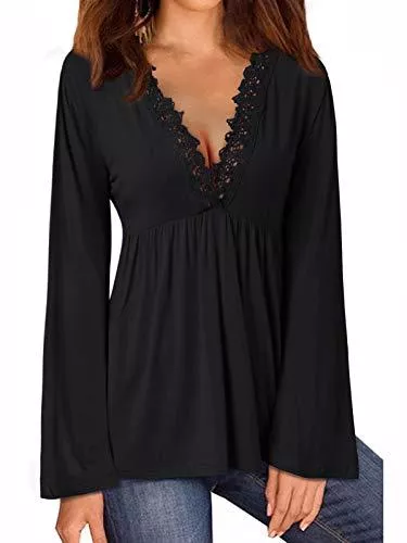 Style Dome Blusen & Tuniken Style Dome Bluse Damen Langarm V-Ausschnitt Tunika Oberteil Elegant Lässig Shirt Tops